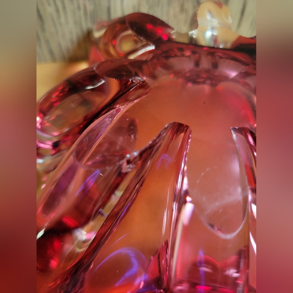VTG MCM Murano Sommerso Art Glass Ashtray Bowl Square Cranberry Hand Blown RETRO - Picture 11 of 16